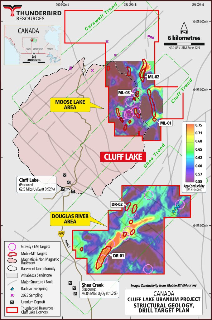 Map of Cluff Lake Uranium Project, structural geology, drill target plan