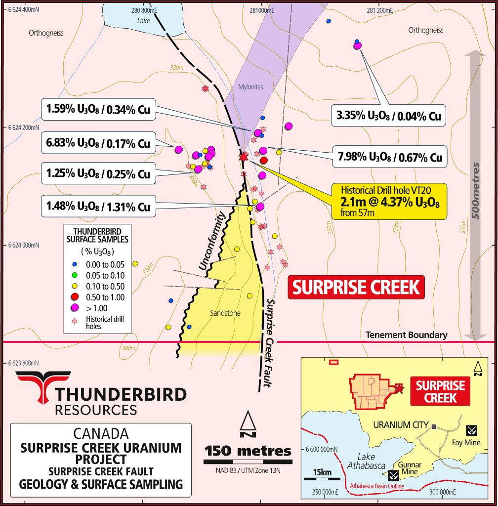 Image of Surprise Creek Uranium Project showing geology and surface mapping