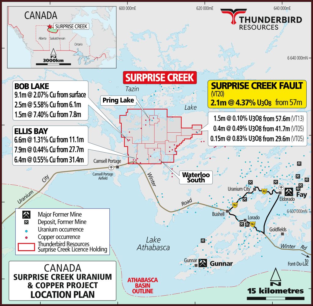 Surprise Creek uranium and copper location map